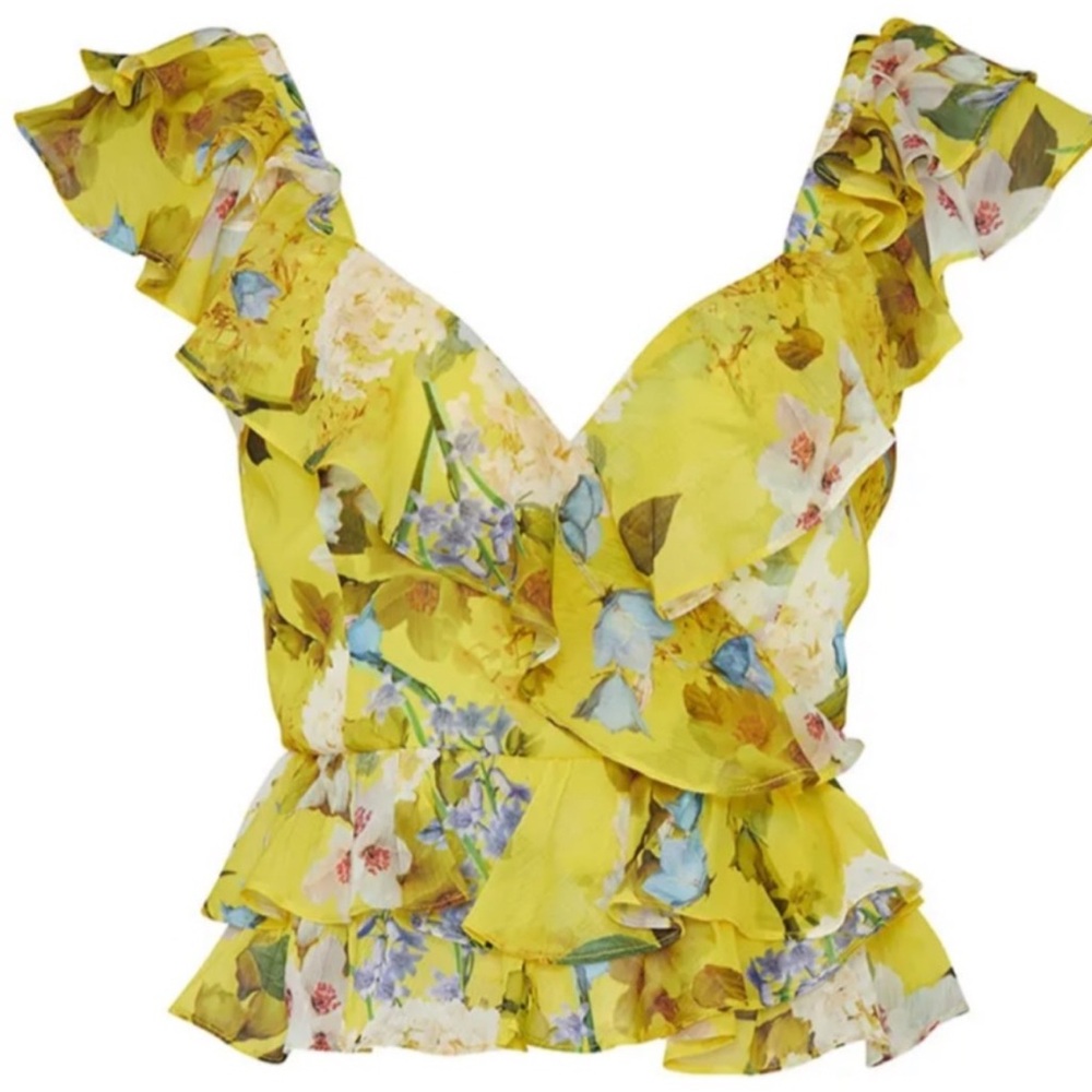 Marissa Webb Blouse Yellow Floral Ruffle Top - Picture 2 of 8